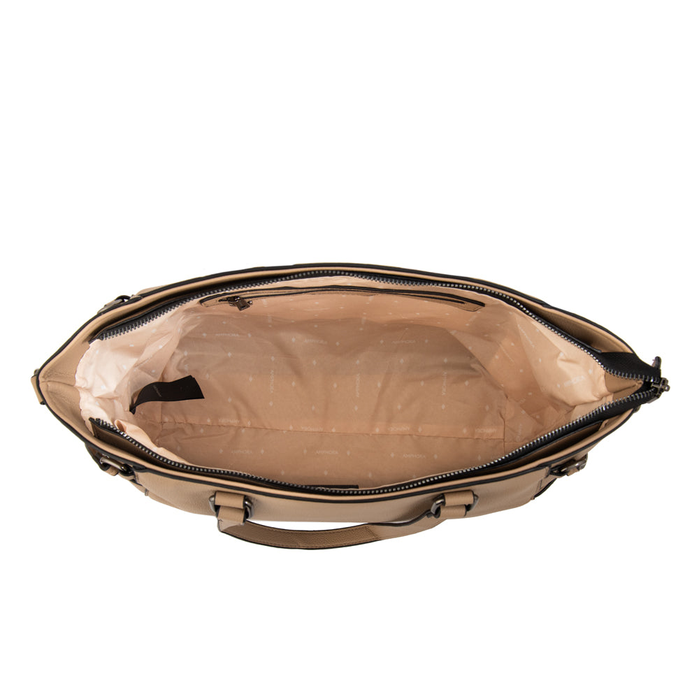 Cartera tote porta notebook romina grande beige oscuro