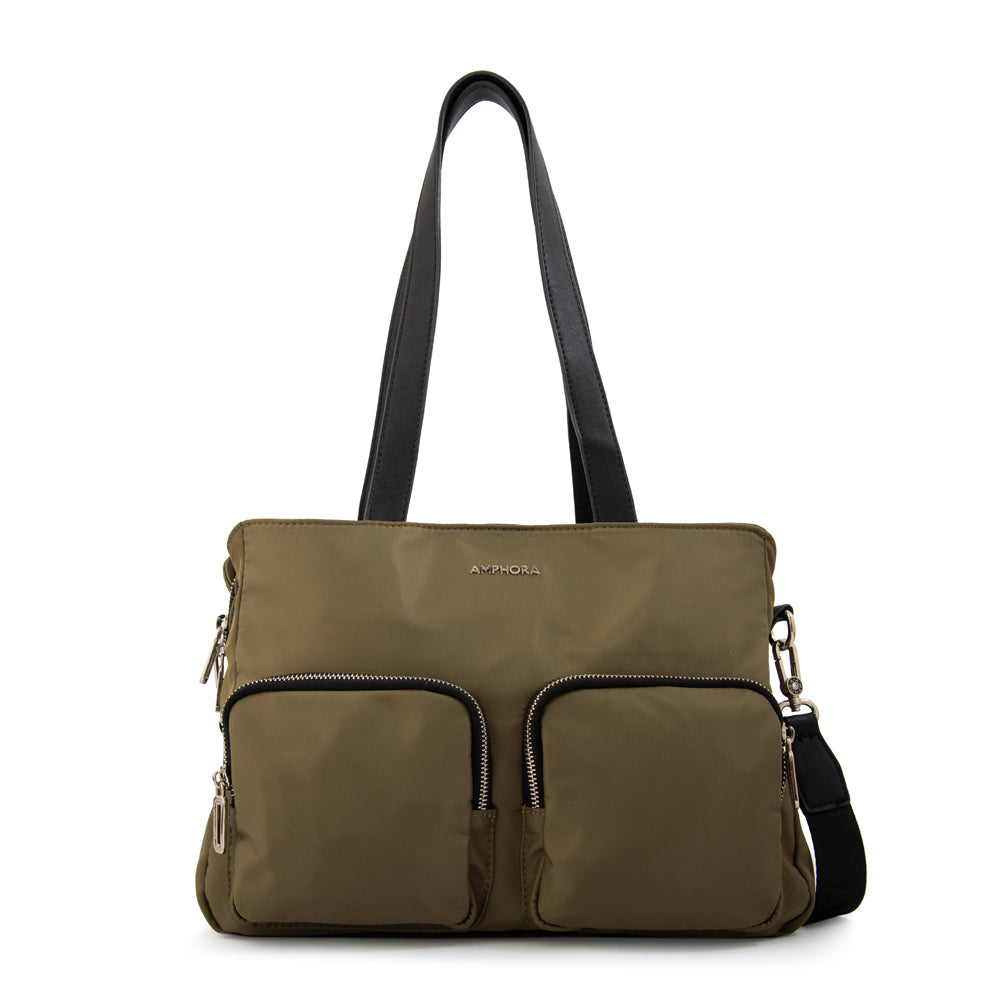 Cartera tote teri mediana verde oliva