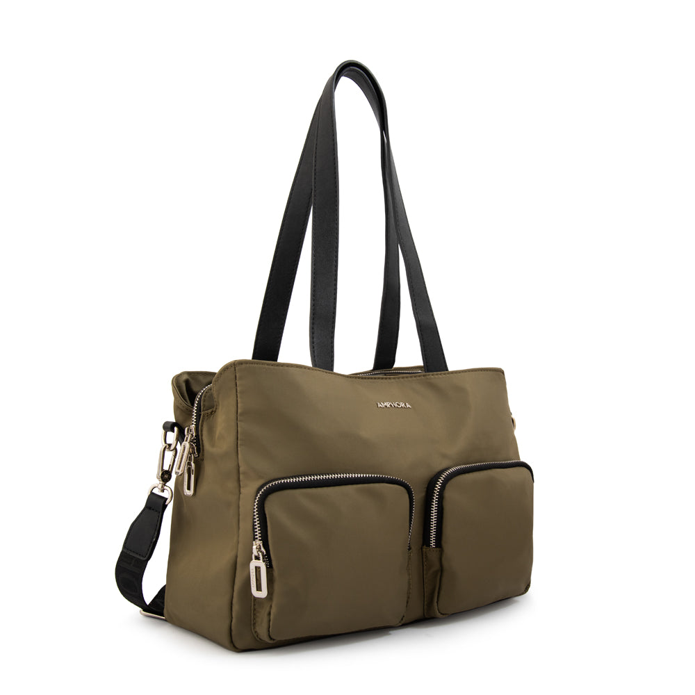 Cartera tote teri mediana verde oliva