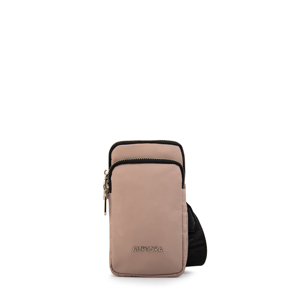 Cartera bandolera porta celular teri pequeña rosa viejo