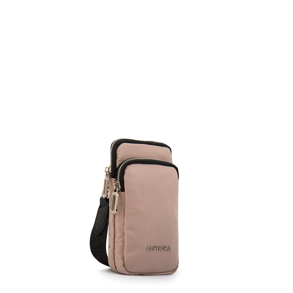 Cartera bandolera porta celular teri pequeña rosa viejo