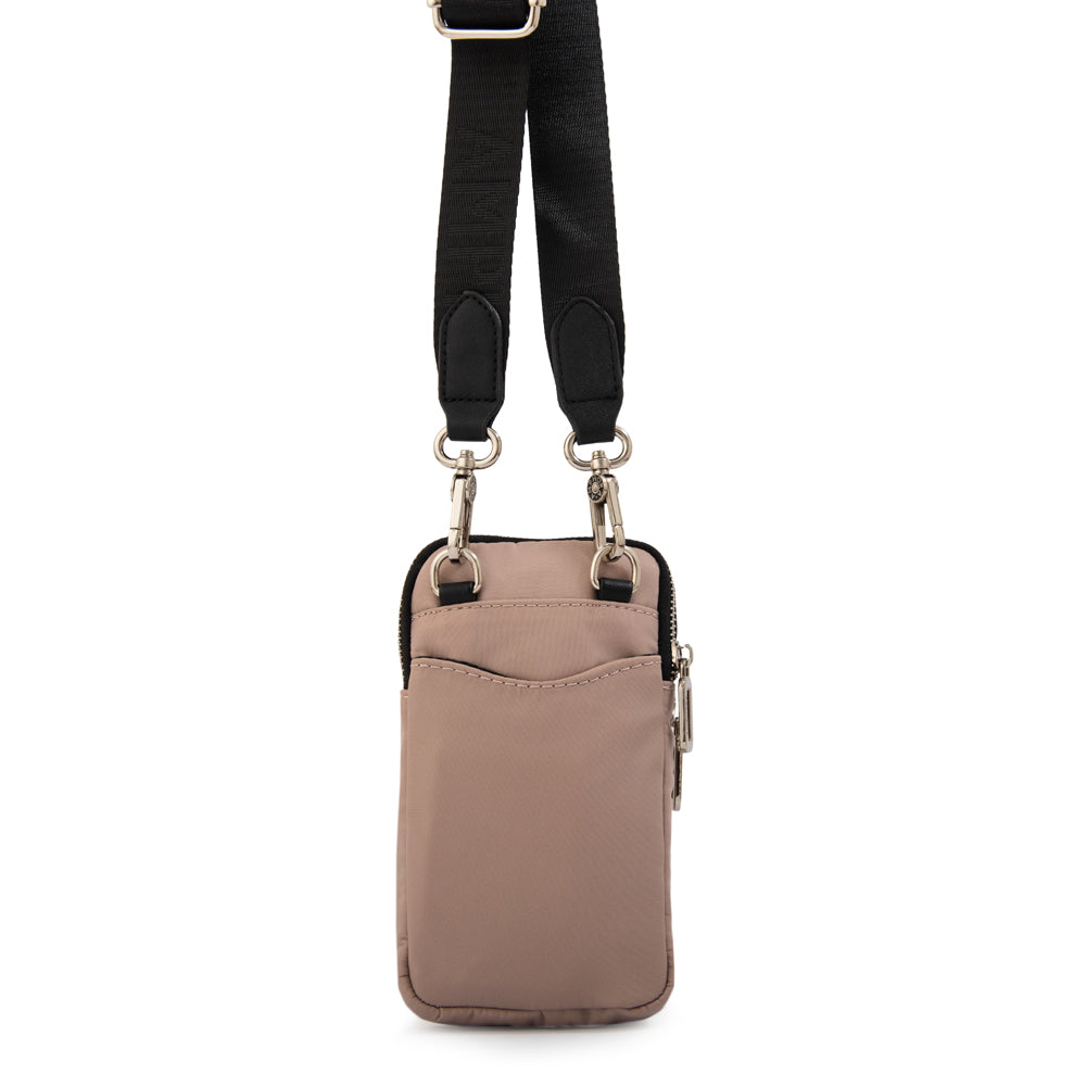 Cartera bandolera porta celular teri pequeña rosa viejo