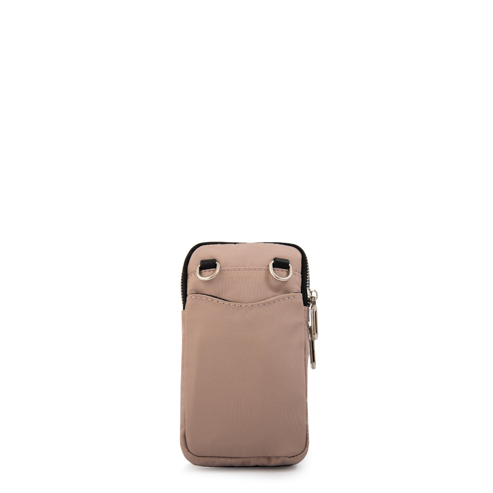 Cartera bandolera porta celular teri pequeña rosa viejo
