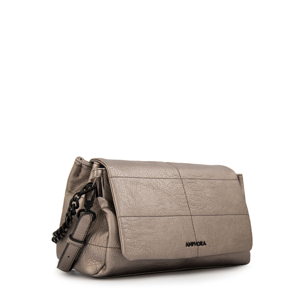 Cartera bandolera tatiana pequeña plateado oscuro