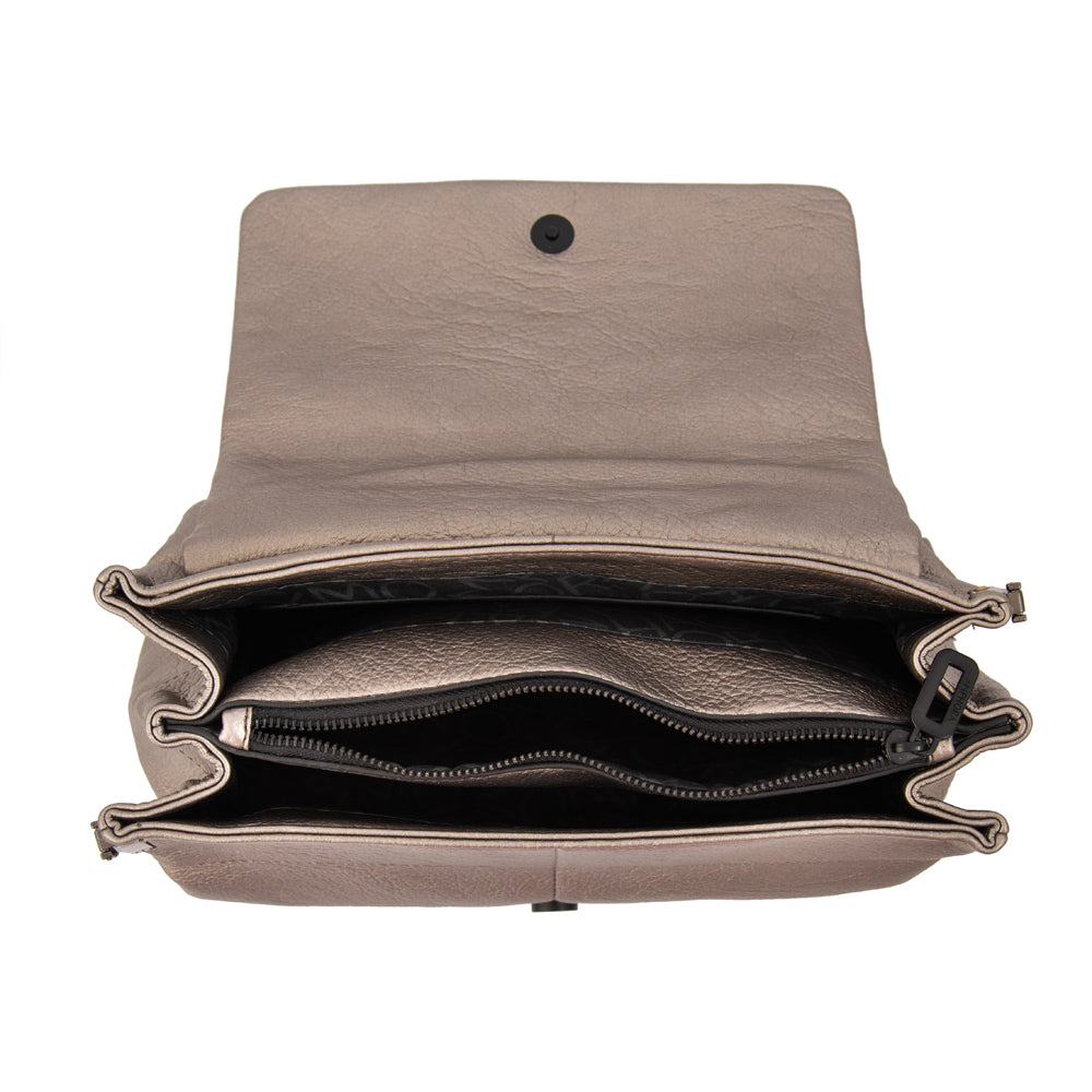 Cartera bandolera tatiana pequeña plateado oscuro