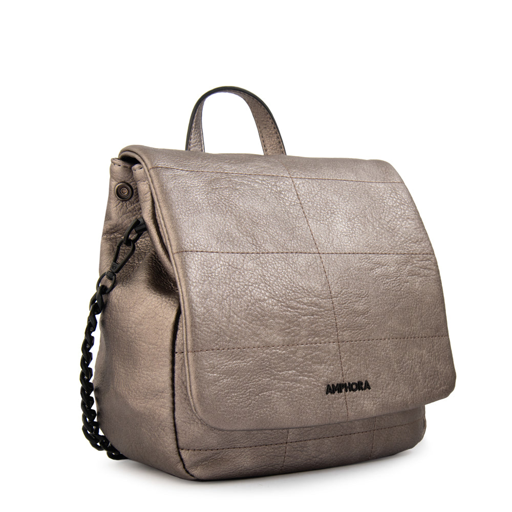 Mochila con tapa tatiana pequeña plateado oscuro