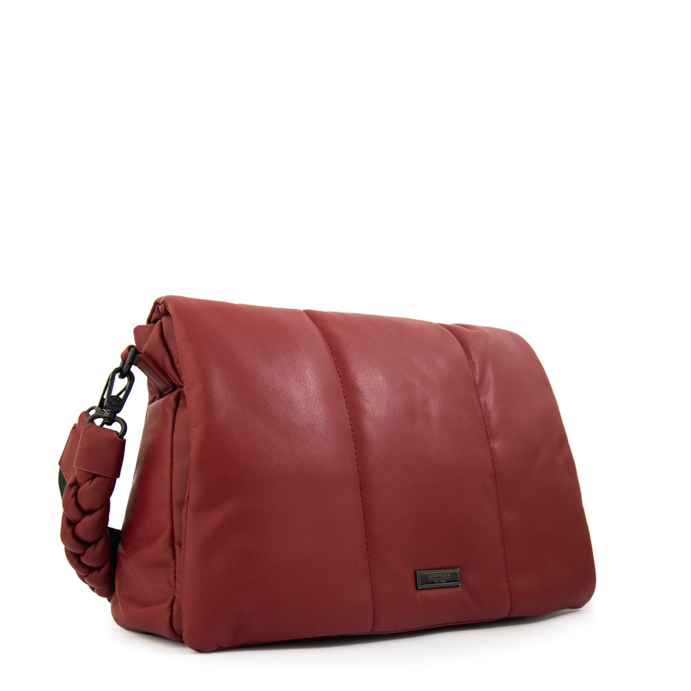 Cartera bandolera con tapa trinity grande rojo oscuro