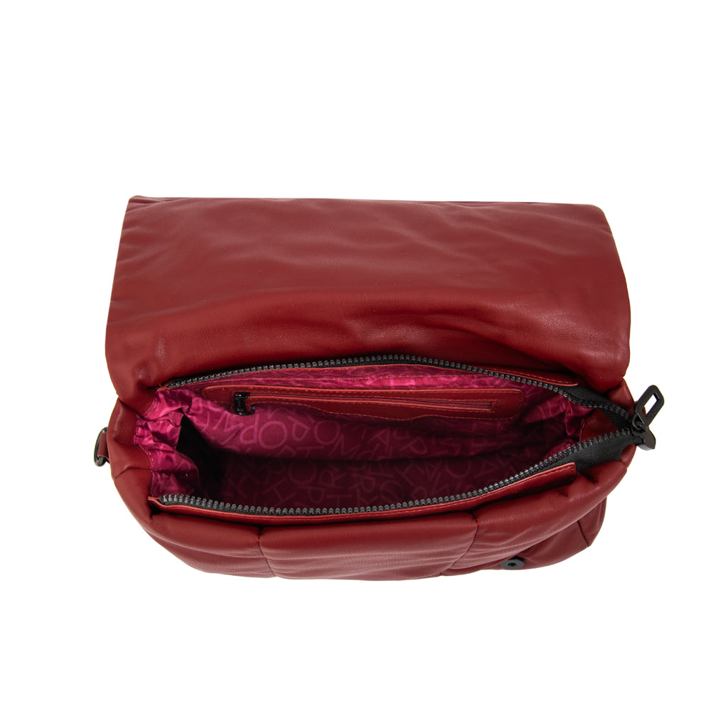 Cartera bandolera con tapa trinity grande rojo oscuro