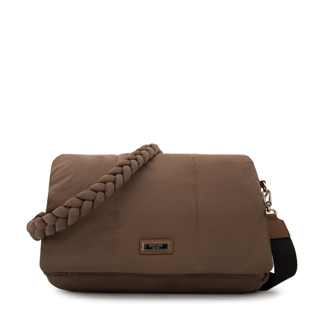 Cartera bandolera con tapa trinity grande taupe oscuro