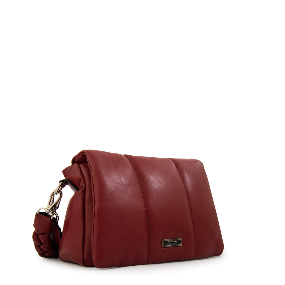 Cartera bandolera con tapa trinity mediana rojo oscuro