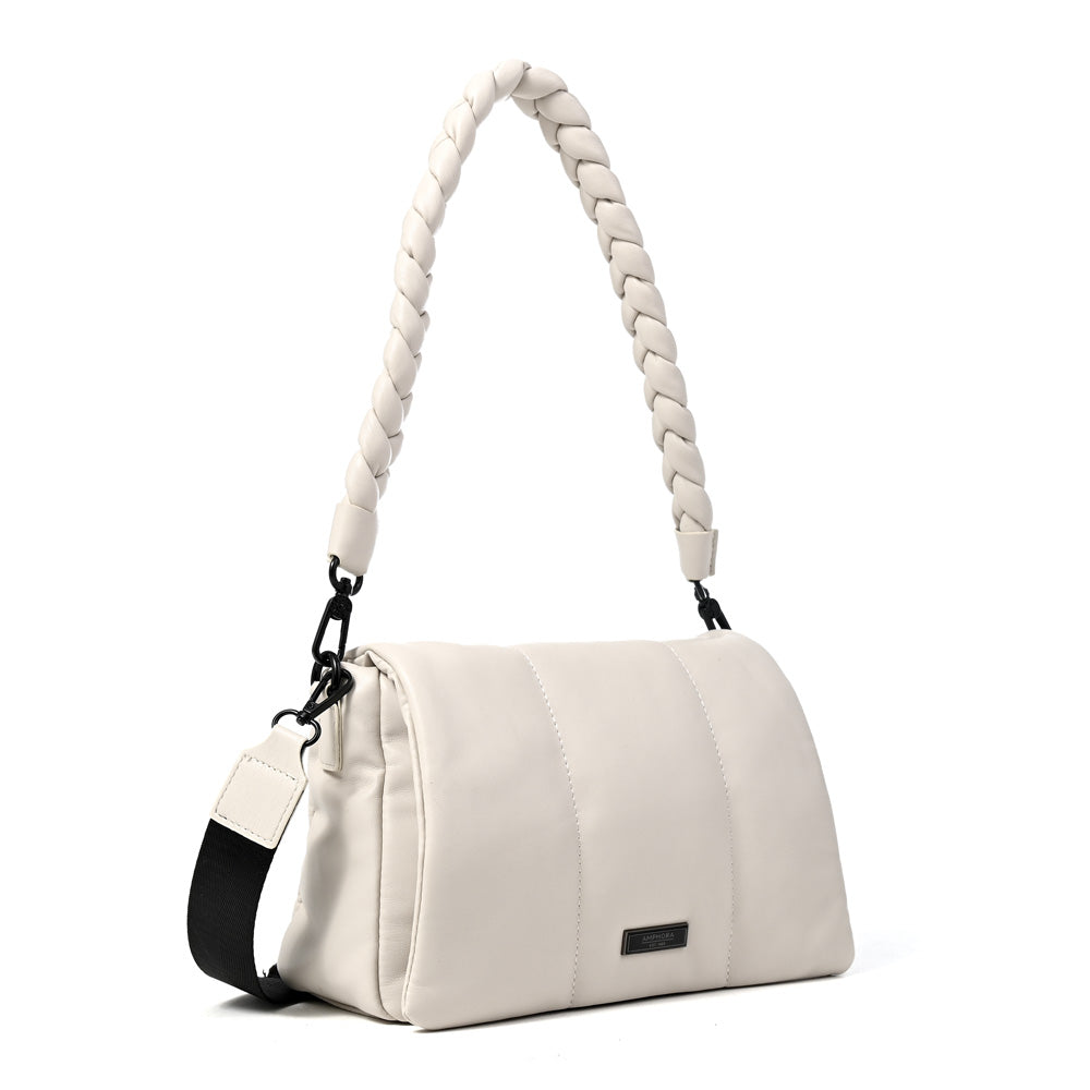Cartera bandolera con tapa trinity mediana blanco crudo