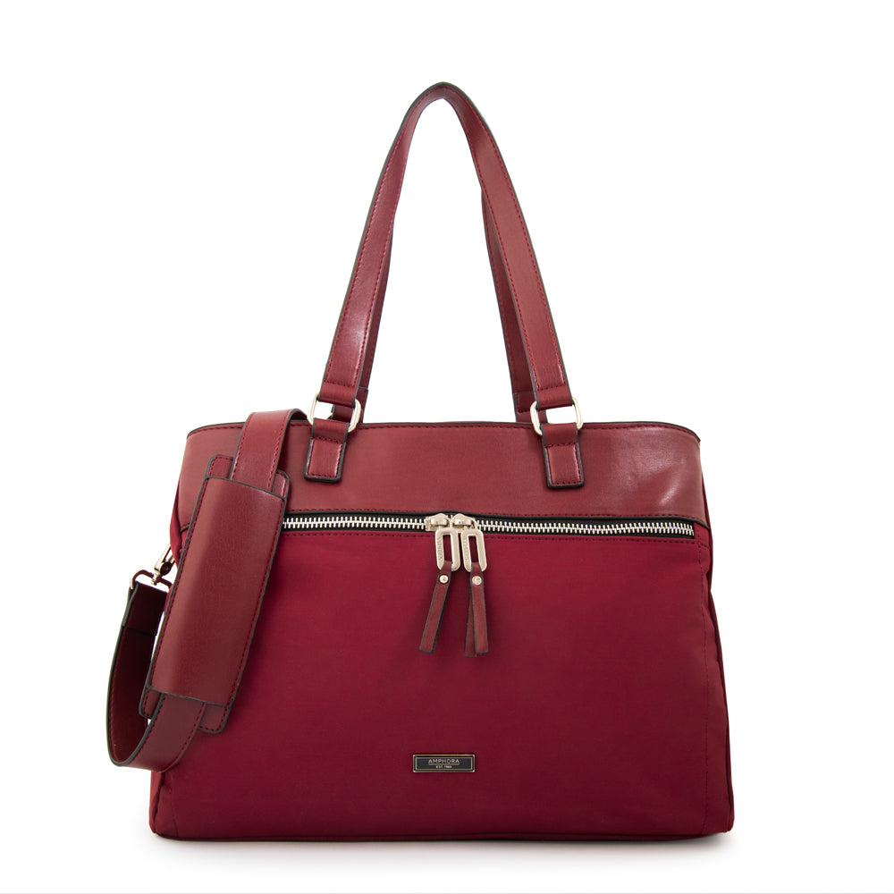 Cartera tote porta notebook benin grande rojo oscuro
