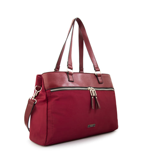 Cartera tote porta notebook benin grande rojo oscuro