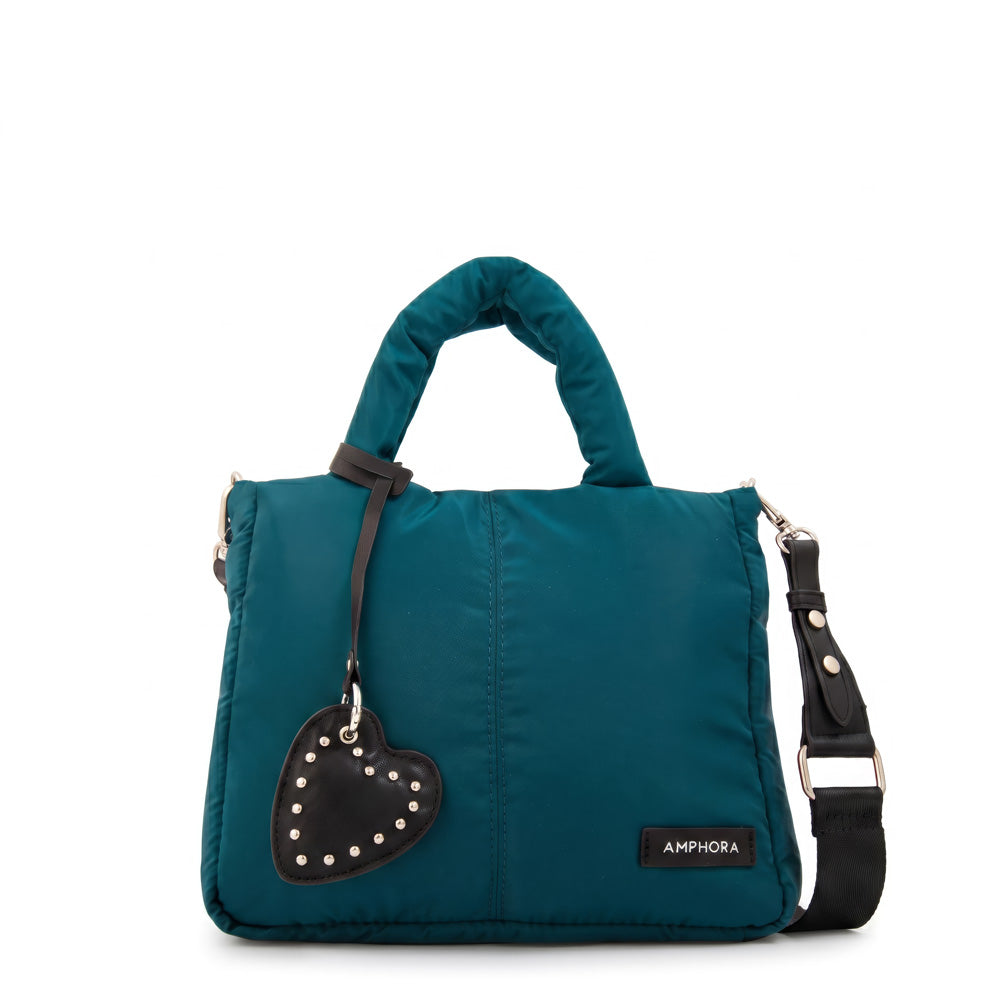 Cartera bandolera con asas luz mediana petroleo