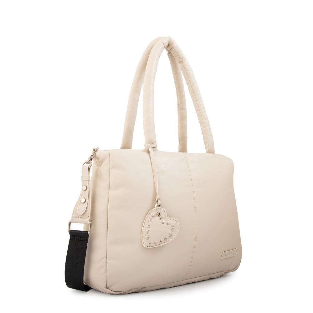 Cartera tote porta notebook luz blanco crudo
