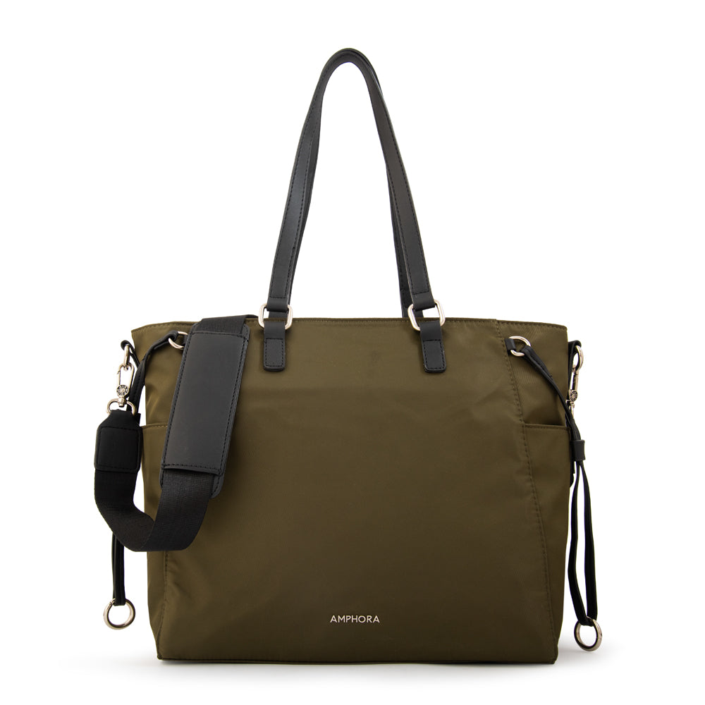 Cartera tote porta notebook romina verde oliva