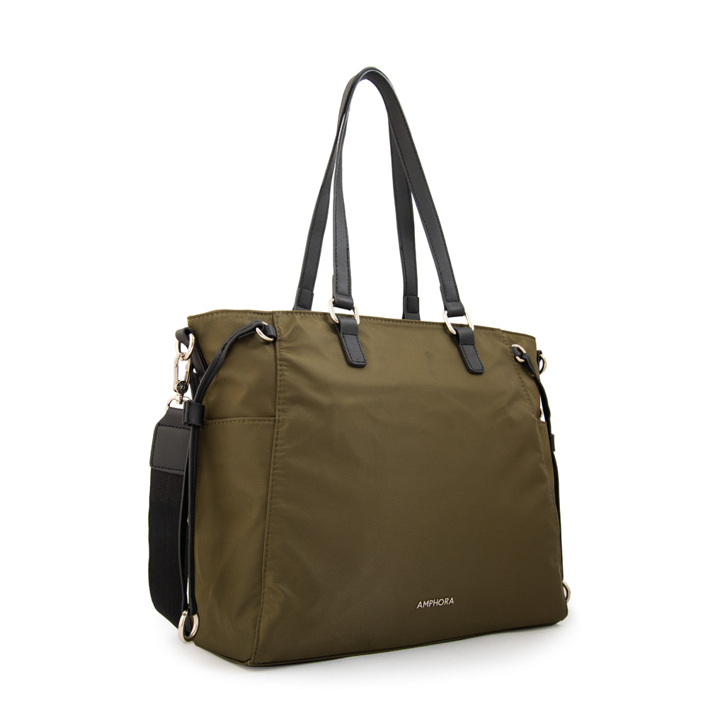 Cartera tote porta notebook romina verde oliva