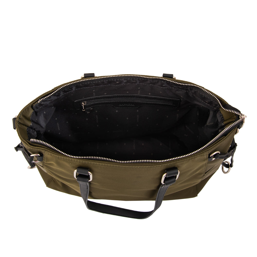Cartera tote porta notebook romina verde oliva