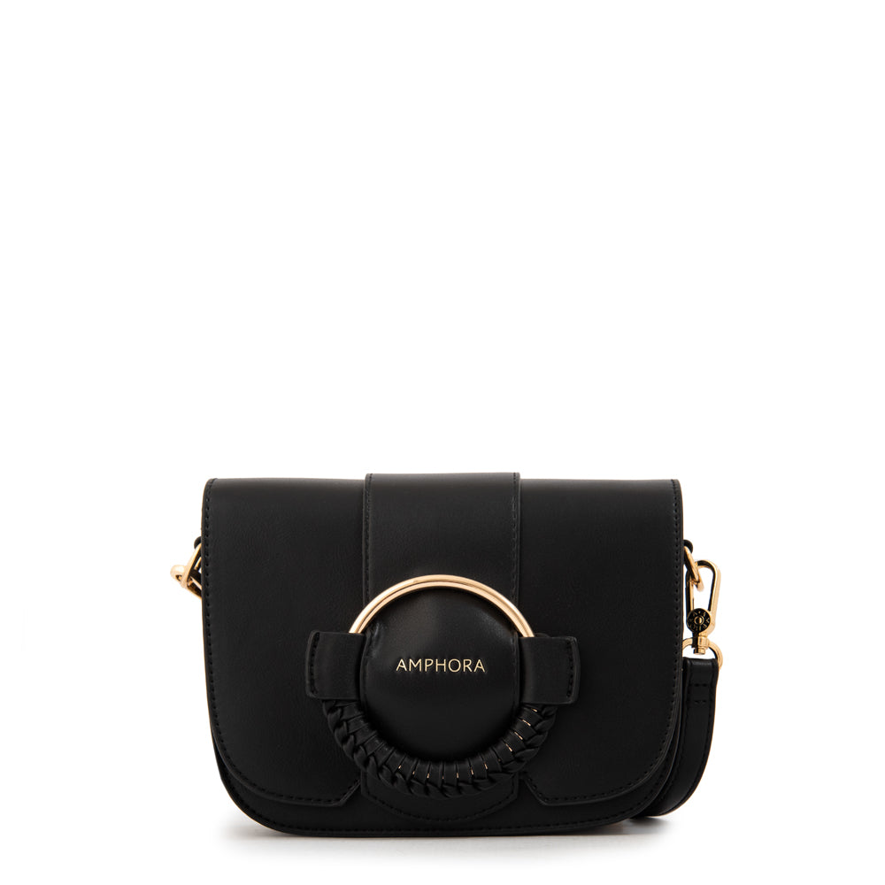 Cartera bandolera con tapa cecilia pequeña negro