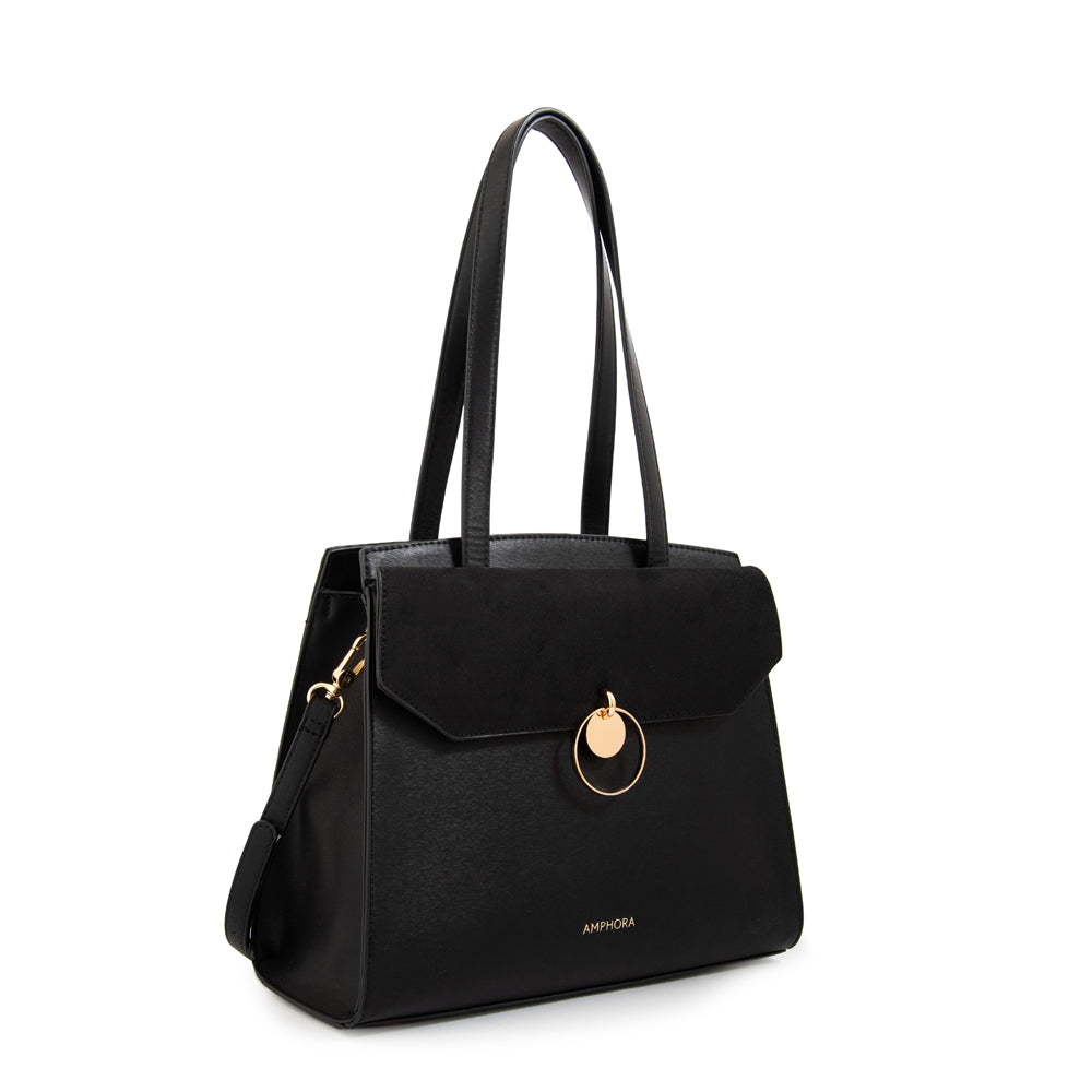 Cartera tote con tapa maggie mediana negro