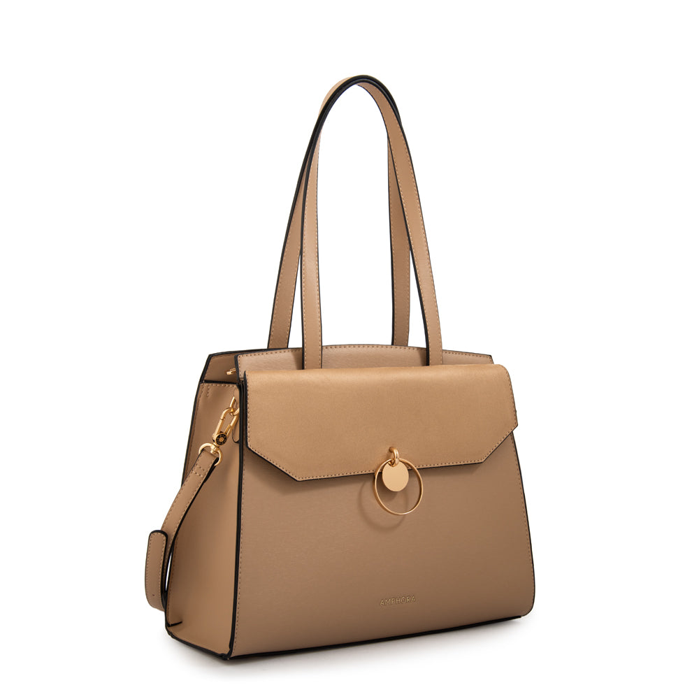 Cartera tote con tapa maggie mediana beige