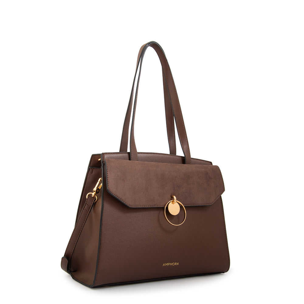 Cartera tote con tapa maggie mediana café oscuro