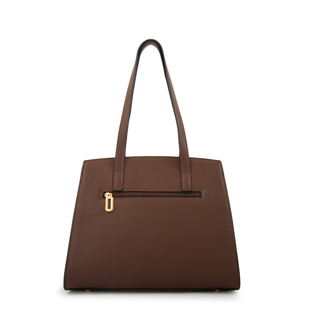 Cartera tote con tapa maggie mediana café oscuro
