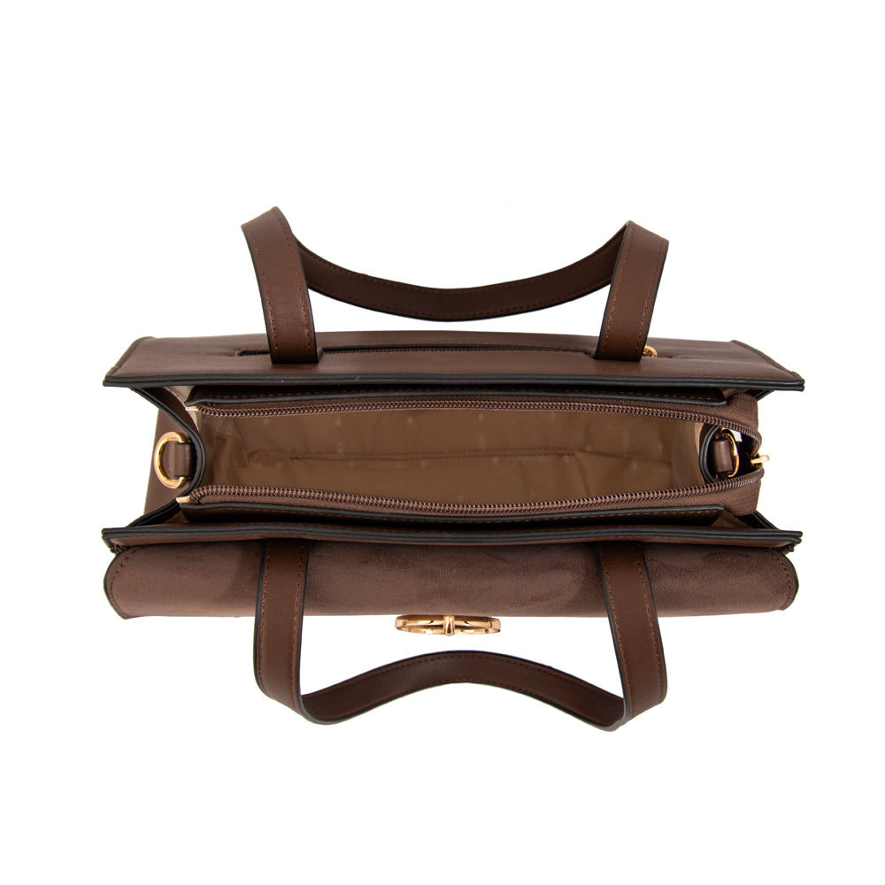 Cartera tote con tapa maggie mediana café oscuro