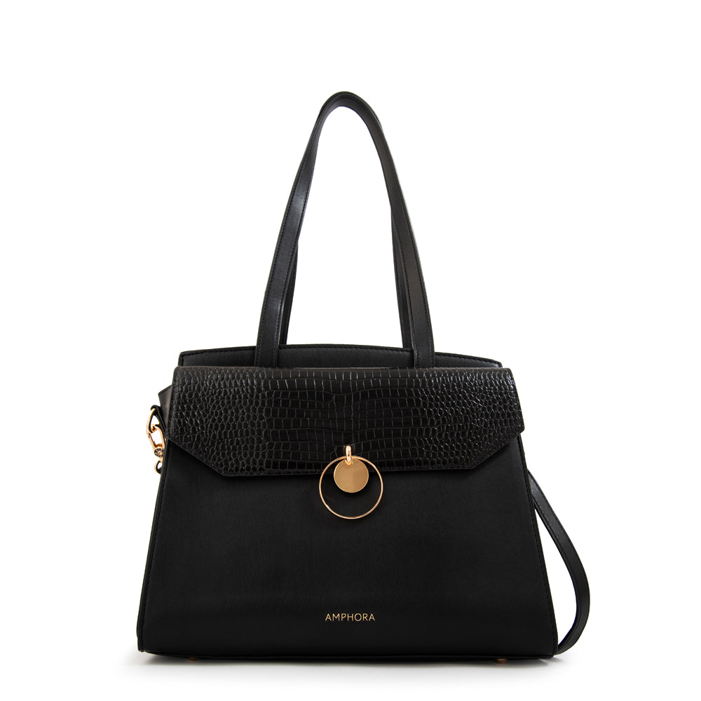 Cartera tote con tapa maggie mediana negro especial