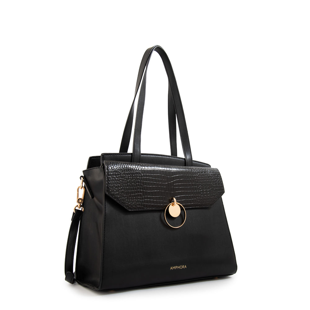 Cartera tote con tapa maggie mediana negro especial