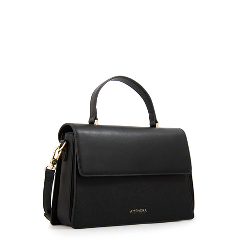 Cartera tote con tapa suecia mediana negro
