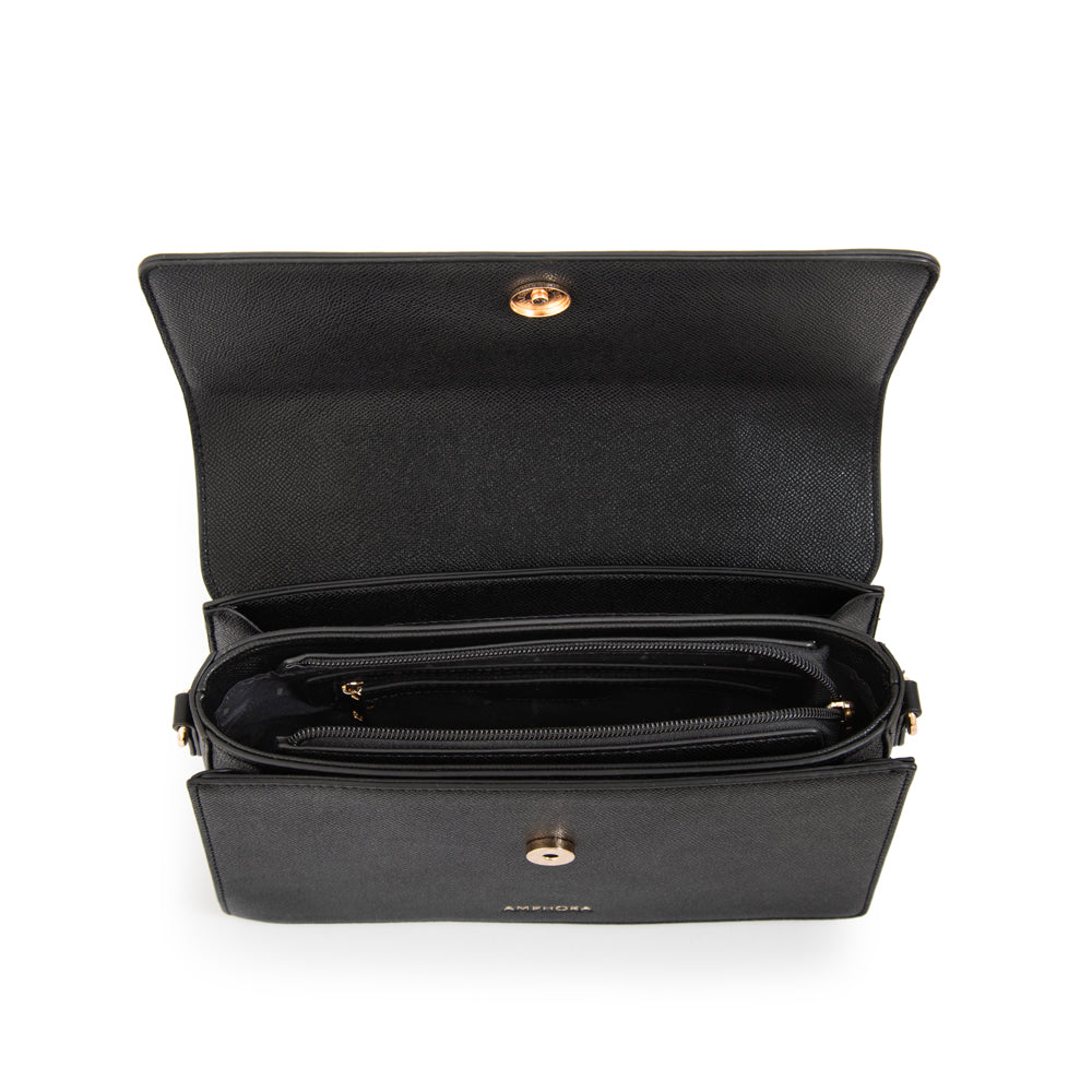 Cartera tote con tapa suecia mediana negro
