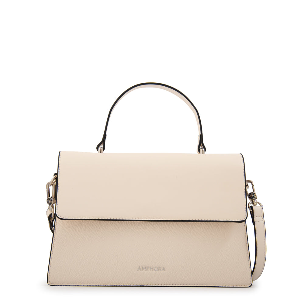 Cartera tote con tapa suecia mediana blanco crudo