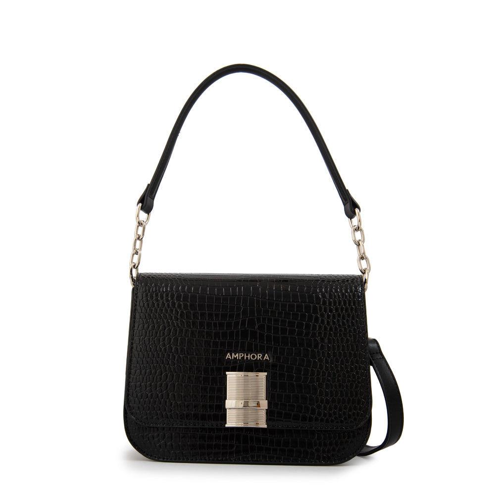 Cartera bandolera con tapa fairy mediana negro