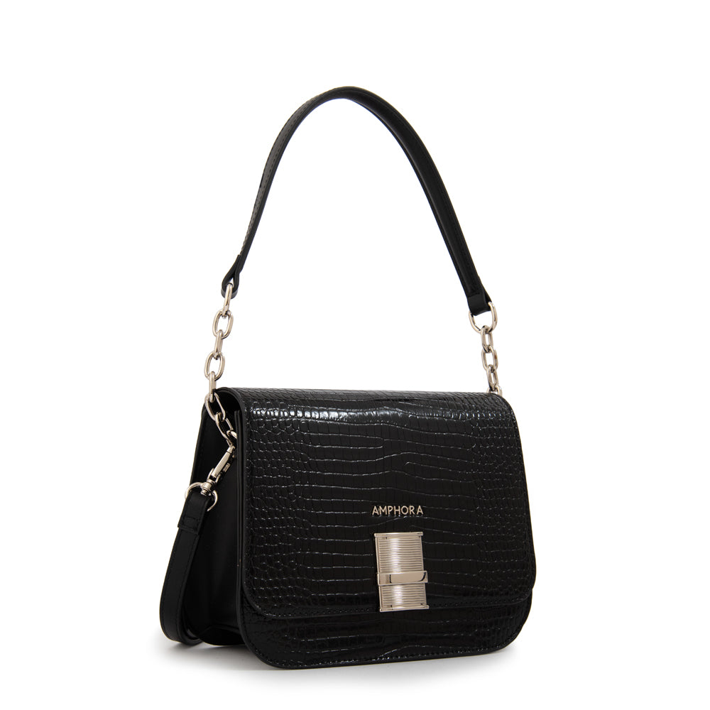Cartera bandolera con tapa fairy mediana negro