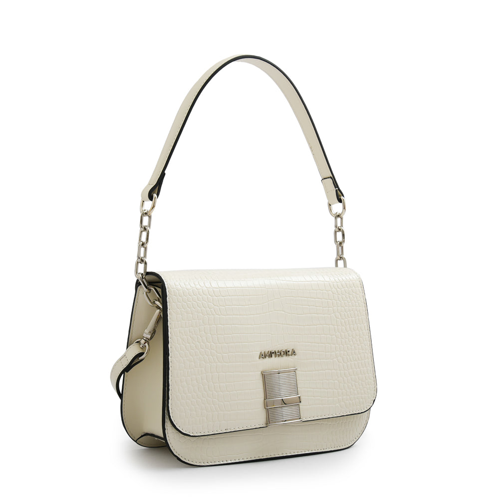 Cartera bandolera con tapa fairy mediana blanco crudo