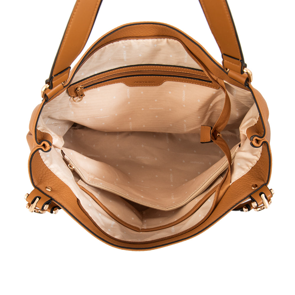 Cartera tote corte recto eugenia mediana camel