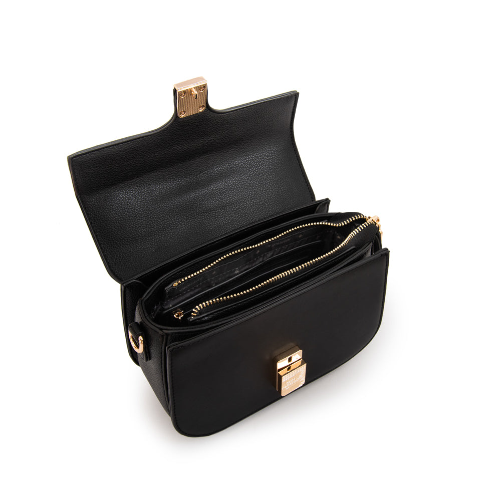 Cartera bandolera con tapa florencia pequeña negro