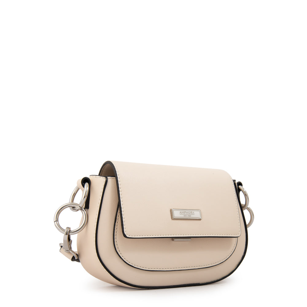 Cartera bandolera con tapa xime pequeña blanco crudo