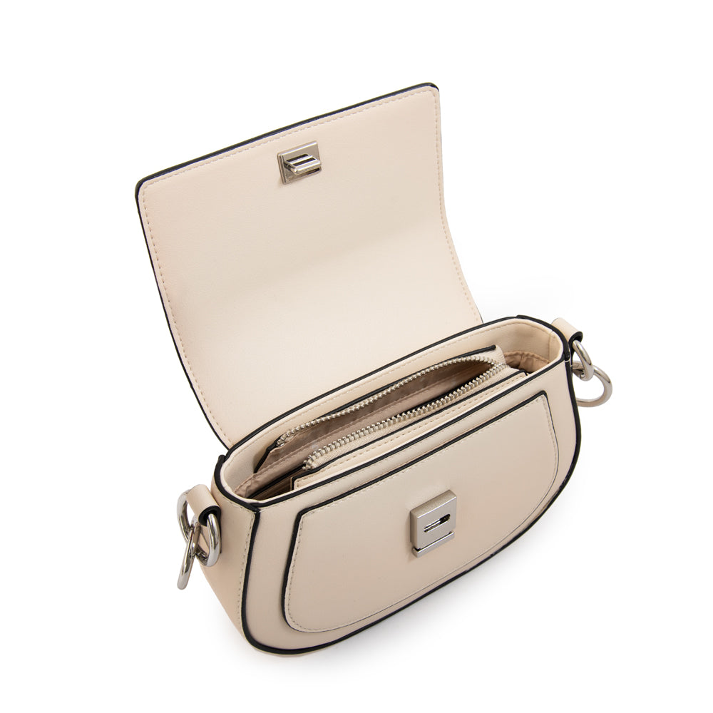 Cartera bandolera con tapa xime pequeña blanco crudo