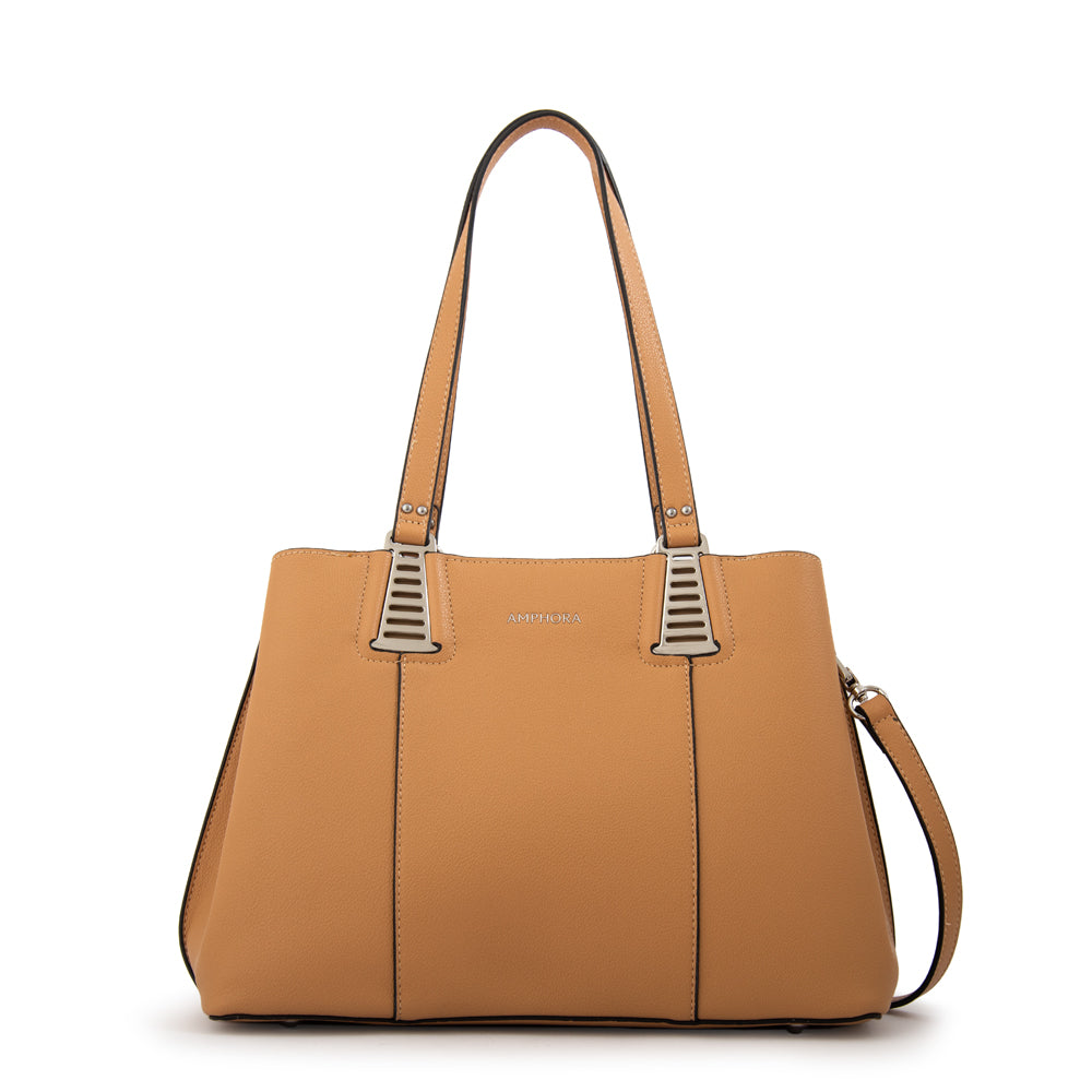 Cartera tote tonina mediana beige oscuro