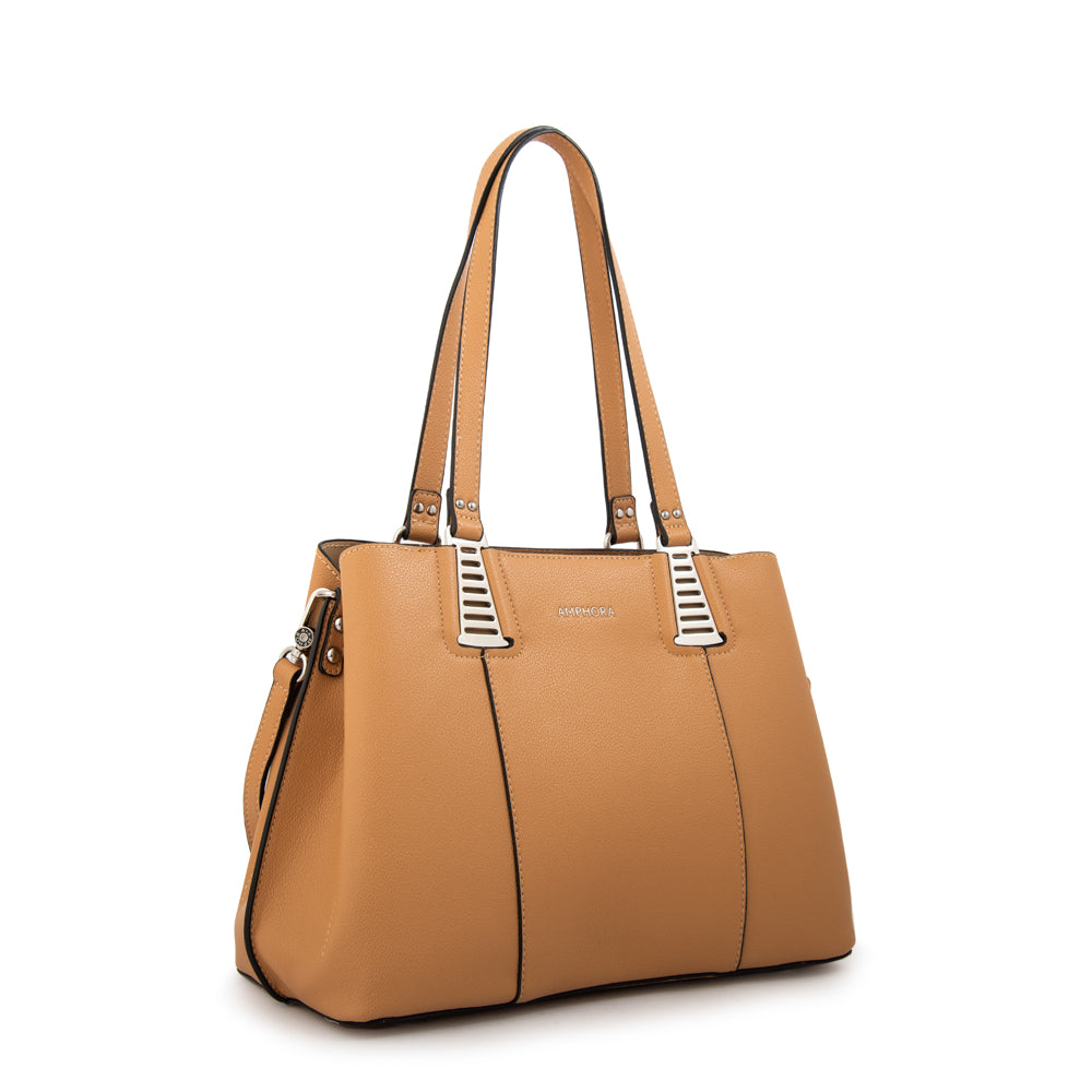Cartera tote tonina mediana beige oscuro