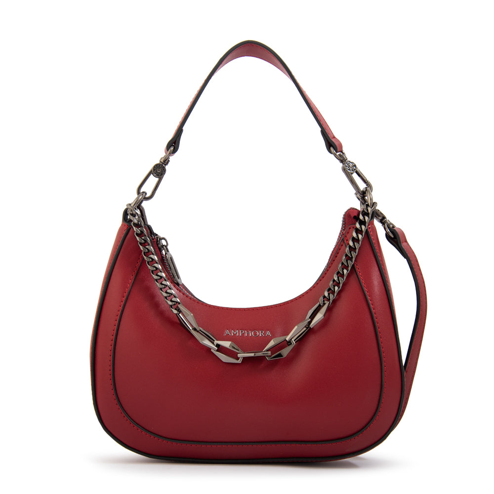 Cartera corte oval vanity pequeña rojo oscuro