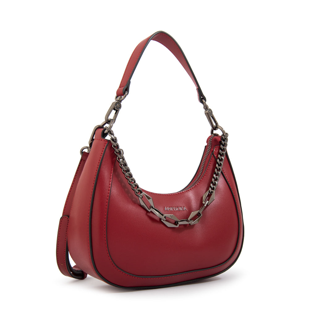 Cartera corte oval vanity pequeña rojo oscuro