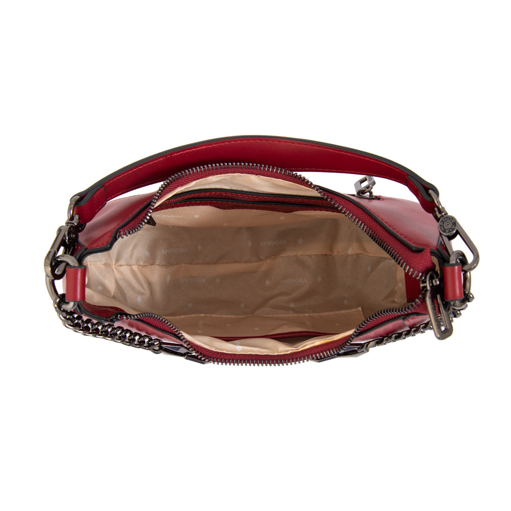 Cartera corte oval vanity pequeña rojo oscuro