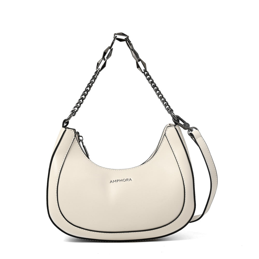 Cartera corte oval vanity pequeña blanco crudo