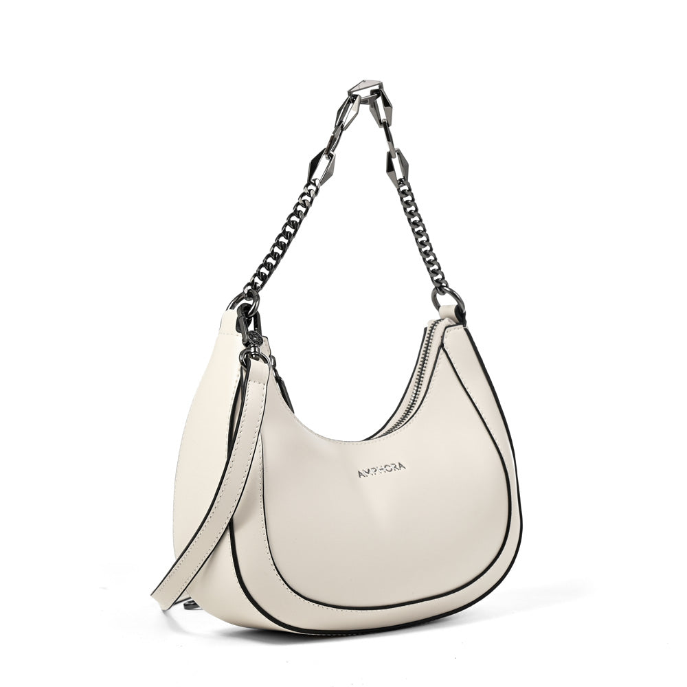 Cartera corte oval vanity pequeña blanco crudo