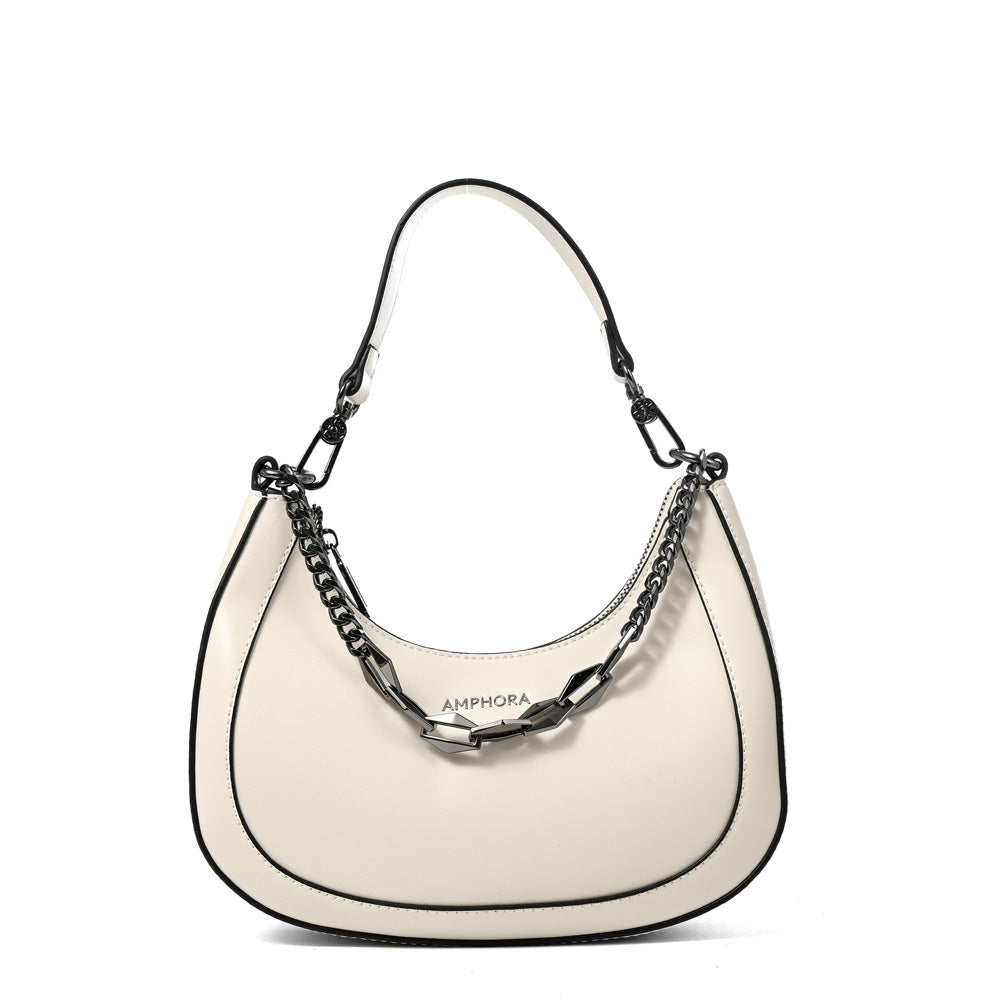 Cartera corte oval vanity pequeña blanco crudo