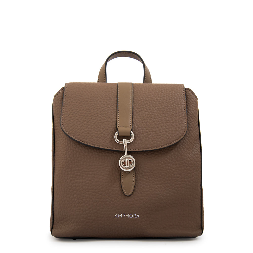 Mochila con tapa jenny pequeña taupe oscuro