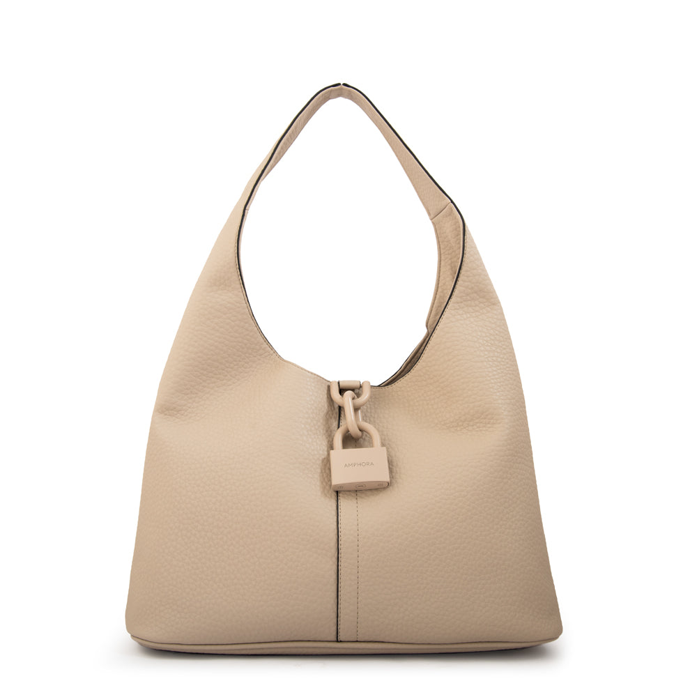 Cartera corte oval coria grande beige